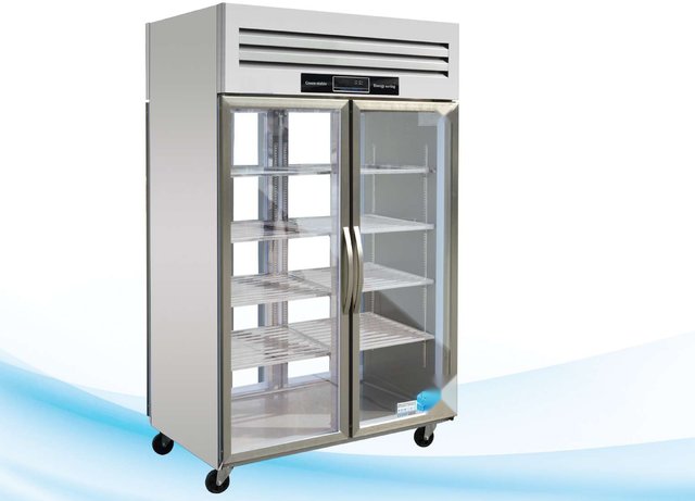 Pass-through glass-door service cabinet